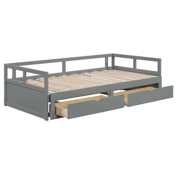English Elm Wooden Twin to King Daybed with Trundle and Storage Drawers for Guest Rooms N708P336539E