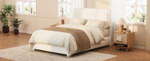 English Elm Boucle Cloud Upholstered Full Platform Bed with Adjustable Curved Headboard in White N733P439489K