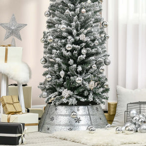 English Elm HOMCOM Steel Christmas Tree Collar Ring Skirt Cover for 7.5ft Trees, Durable Powder-Coated Guard, 26" x 9" Silver W2225P229117