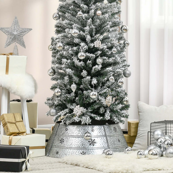 English Elm HOMCOM Steel Christmas Tree Collar Ring Skirt Cover for 7.5ft Trees, Durable Powder-Coated Guard, 26" x 9" Silver W2225P229117