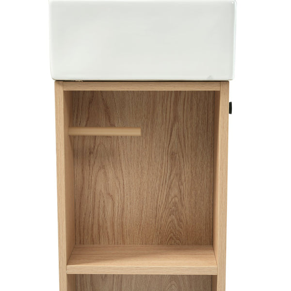 English Elm [video]21.6" Freestanding Bathroom Vanity Ceramic Sink Wavy Door Mdf Cabinet Small Bath Wood N729P285503N