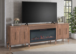 English Elm Tranquility Walnut Entertainment Console with Built-in Electric Fireplace for Large Tvs B108P411439