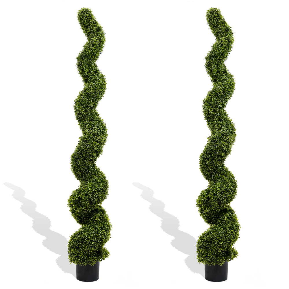 English Elm 6ft Spiral Topiary Faux Boxwood Potted Trees Uv Resistant Outdoor Porch Patio Set of 2 W2945P279013