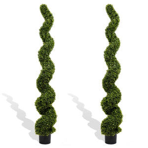 English Elm 6ft Spiral Topiary Faux Boxwood Potted Trees Uv Resistant Outdoor Porch Patio Set of 2 W2945P279013