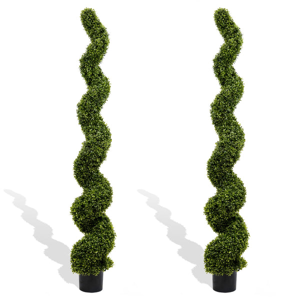 English Elm 6ft Spiral Topiary Faux Boxwood Potted Trees Uv Resistant Outdoor Porch Patio Set of 2 W2945P279013