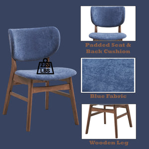 English Elm Bevis Blue Fabric Side Chairs Set of 2 - Walnut Finish, Padded Foam Seats, Water & Scratch Resistant B2726P391824