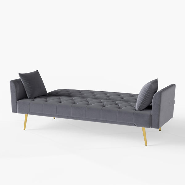English Elm Modern Tufted Velvet Sleeper Sofa Retro Style Convertible Fold Flat for Compact Spaces Gray W2353P399461