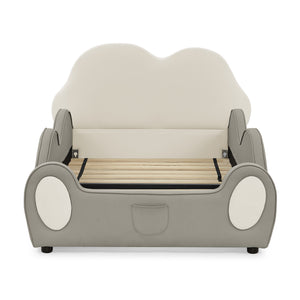 English Elm Twin Cloud Shaped Toddler Bed Upholstered Pu Leather with Guardrails and Storage Pocket Beige W1413S00186