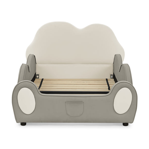 English Elm Twin Cloud Shaped Toddler Bed Upholstered Pu Leather with Guardrails and Storage Pocket Beige W1413S00186