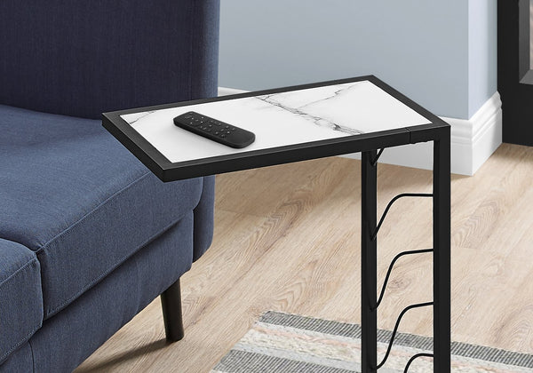 English Elm Accent Table - Modern C-Shaped Design With White Marble Look Top & Black Metal Base For Any Room B2710P219255