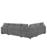 English Elm 109" U-Shaped Sectional Sofa Pull-Out Sofa Bed With Two Usb Ports, A Storage Chaise Lounge and Four Back Pillows For Living Room, Grey