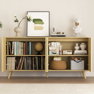 English Elm Sideboard Walnut Credenza with Hexagonal Doors and Adjustable Shelves for Dining Areas W409P327407
