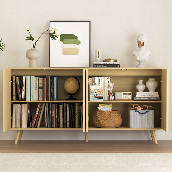 English Elm Sideboard Walnut Credenza with Hexagonal Doors and Adjustable Shelves for Dining Areas W409P327407