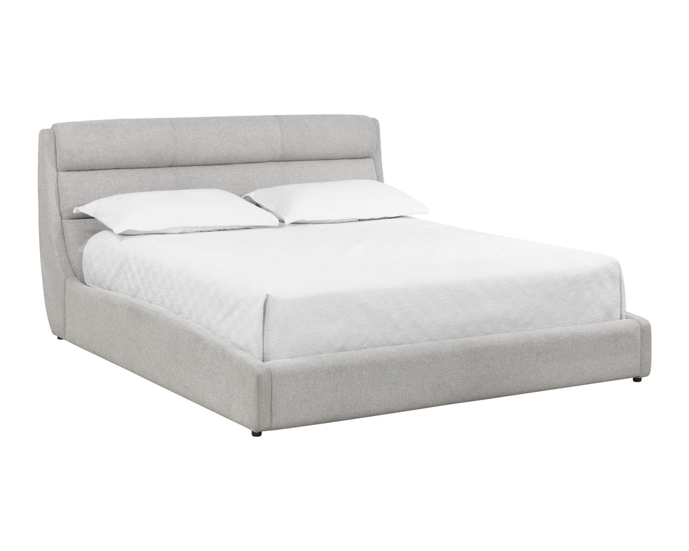 Sunpan Senna Upholstered Bed with Modern Curves and Channel Tufting in Belfast Heather Grey for Comfort King