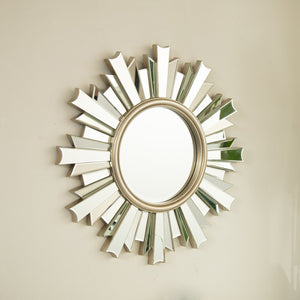 English Elm 26'' HenGis Mirror — Sunburst Silver Wall Mirror with PU Rays, Decorative Clear Center for Entryways and Living Rooms W2615P346492