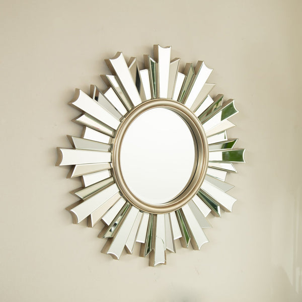 English Elm 26'' HenGis Mirror — Sunburst Silver Wall Mirror with PU Rays, Decorative Clear Center for Entryways and Living Rooms W2615P346492
