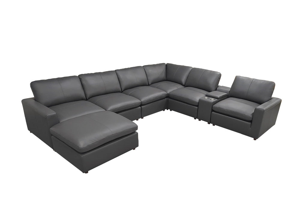 English Elm Leather Match Modular Sectional with Built-in Console for Open Concept Living Rooms Blue Gray B2748S00173