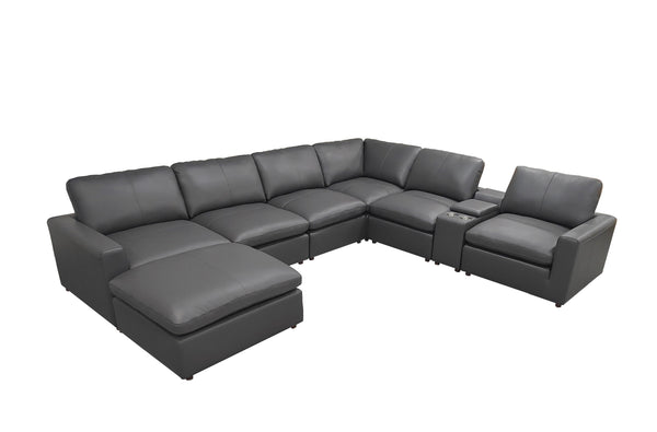 English Elm Leather Match Modular Sectional with Built-in Console for Open Concept Living Rooms Blue Gray B2748S00173