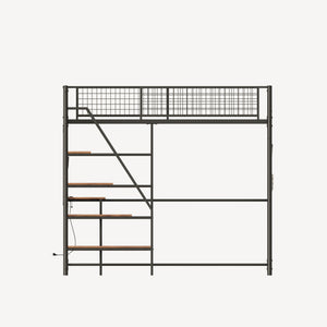 English Elm Black Metal Loft Bed with Built-in Desk Rgb Led Lighting and Charging Station Black W1671S00004