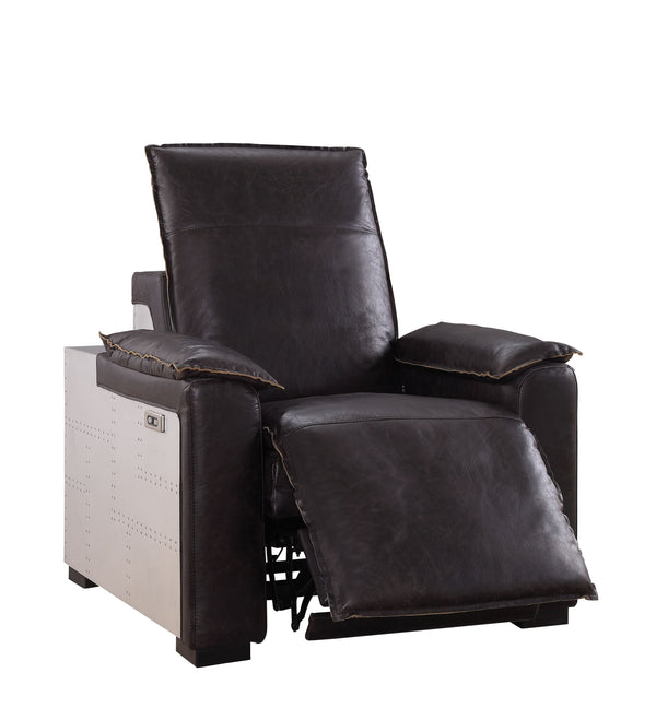 English Elm Misezon Dark Brown Top Grain Leather Power Recliner with Aluminum Frame, Pillow Arms & Full Foam Comfort B2726P280178