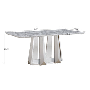 English Elm Marble Dining Table For 6-8 People, 70'' Rectangle Faux Marble Top With Stylish Chrome Base Finish W3456S00013