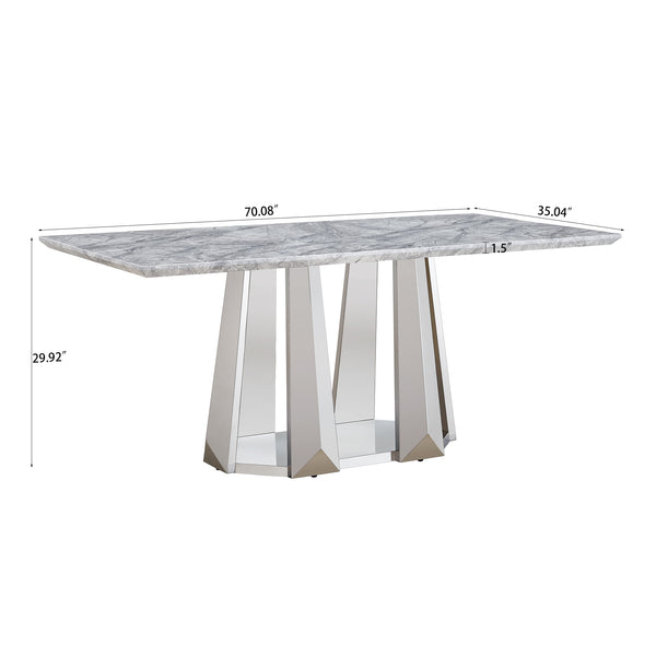 English Elm Marble Dining Table For 6-8 People, 70'' Rectangle Faux Marble Top With Stylish Chrome Base Finish W3456S00013