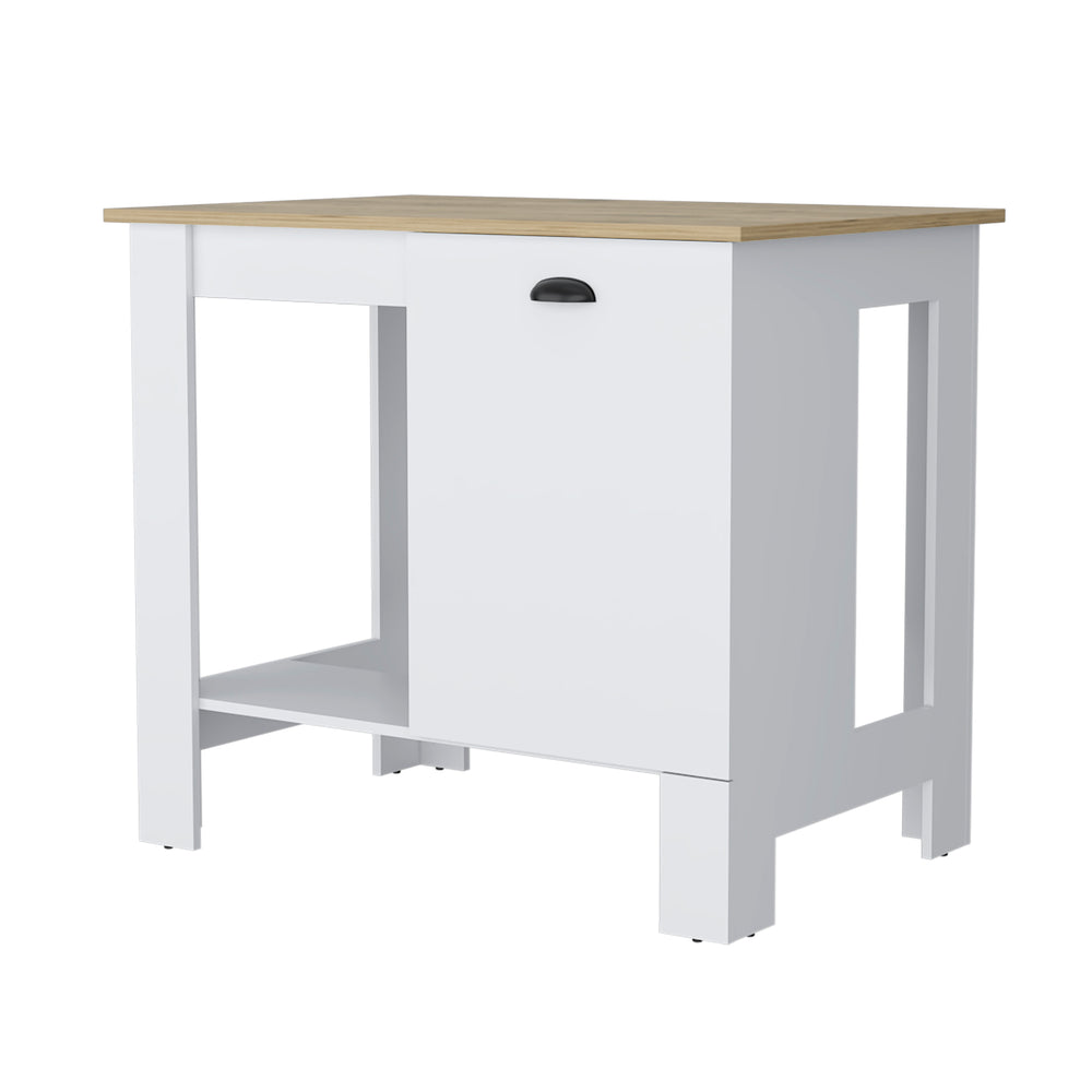 English Elm Lander Kitchen Island with Single Door, Lower Open Shelf, White/Macadamia Finish — Stylish Prep Station B128P148925