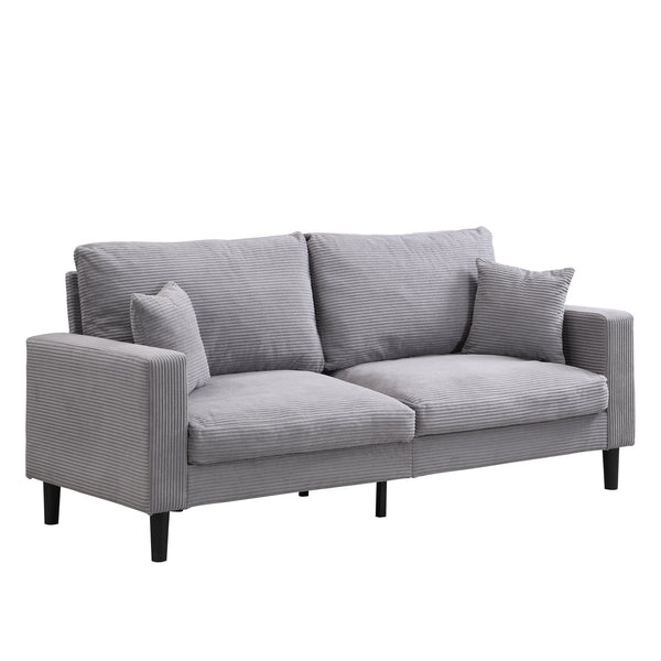 English Elm 74" High Resilience three seater Sofa with Corduroy Upholstery, Plush High-Density Cushion, Sturdy Wooden Frame, Stylish Apartment Seating Light Gray 35.83 L x 31.9 W x 12.6 H W2297P264474
