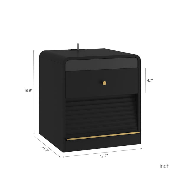 English Elm Nightstand Smart Bedside Cabinet with Led Strip Charging Station and Voice Night Light Black W1321P413943
