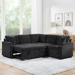 English Elm Sectional L-Shaped Sofa Bed With Storage & Guest Sleeper - Modern Chenille Upholstered Comfort N719S002070B-GIGA