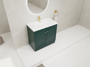 English Elm 36" Freestanding Bathroom Vanity with Resin Sink, Soft-Close Doors, Adjustable Shelf & Metal Handles Dark Green W999S00274
