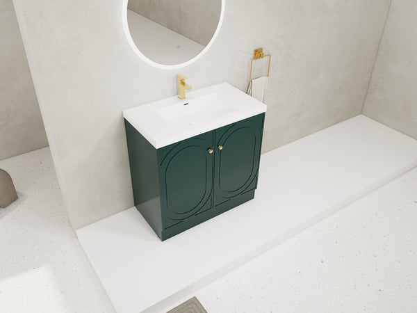 English Elm 36" Freestanding Bathroom Vanity with Resin Sink, Soft-Close Doors, Adjustable Shelf & Metal Handles Dark Green W999S00274