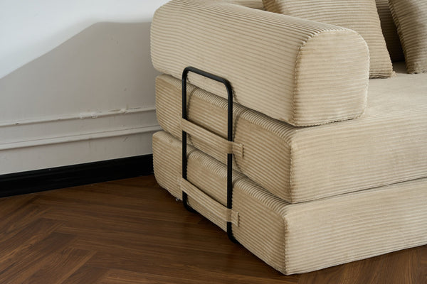 English Elm 59'' Corduroy Convertible Floor Sofa Sleeper with Bolster Pillow for Small Spaces Beige W3434P406618