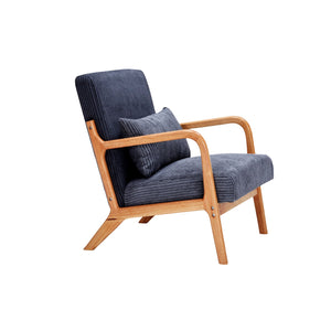 English Elm Mid-Century Ergonomic Accent Chair Antique Dark Grey Upholstered Reading Armchair with Pillow, Solid Wood Frame, Multi-Scene Comfort W2989P241943