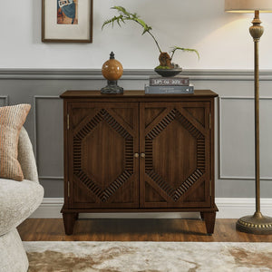 English Elm 33.6" Retro Wooden Sideboard with Fluted Diamond Panels, Mid-Century Console for Living Areas Walnut W1801P346234