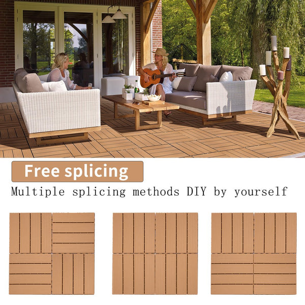 English Elm Plastic Interlocking Deck Tiles Slatted Wood Look Outdoor Patio Poolside Flooring 44 Pack W2882P204560
