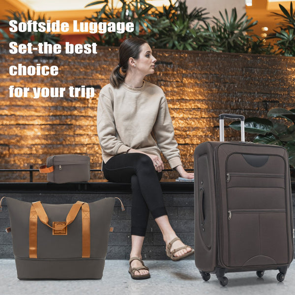 English Elm Softside Expandable Spinner Luggage Set with Tsa Lock Duffel Polyester Travel Brown N732P201004E