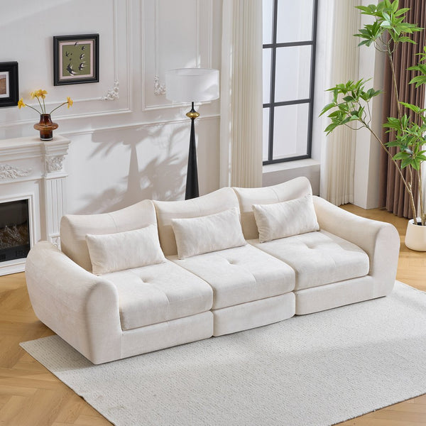 English Elm Modular Cloud Sectional Sofa Bed with Flannelette Upholstery for Flexible Living White W1829S00073