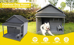 English Elm Large Breed Outdoor Doghouse Solid Fir Wood Covered Porch Weatherproof Asphalt Roof W1431S00004