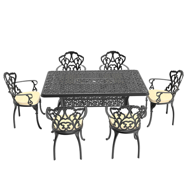 English Elm 7-Piece Cast Aluminum Patio Furniture Set With Cushions - Stylish, Durable, Perfect For Entertaining! W1710S00402