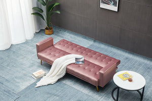 English Elm Sofa Bed Velvet Upholstered Convertible with Gold Metal Legs for Studio Spaces Rose B205P246428