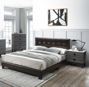English Elm Contemporary Queen Platform Bed Brown Faux Leather Adjustable Rectangular Headboard B011P414676