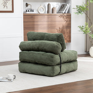 English Elm Folding Floor Sofa Bed Convertible Sleeper Chair with Shredded Foam Corded Fabric Green W2200P442796