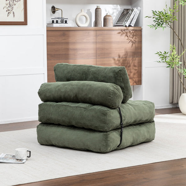 English Elm Folding Floor Sofa Bed Convertible Sleeper Chair with Shredded Foam Corded Fabric Green W2200P442796