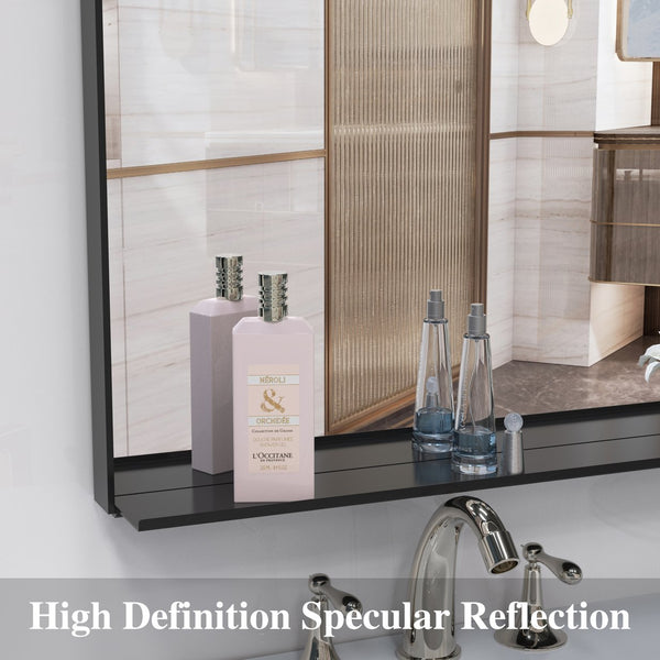 English Elm Oversized Aluminum Framed 72x48-Inch Full Length Mirror with Removable Tray and Dual Mounting Options Black W708P297635