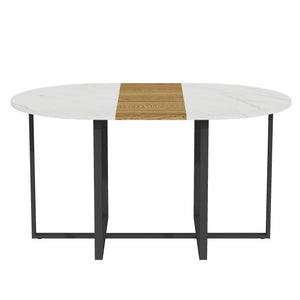 English Elm Sn-ovt150-6-whwd Oval Faux Marble Two-tone Dining Table with Matte Black Geometric Base W3875P372895