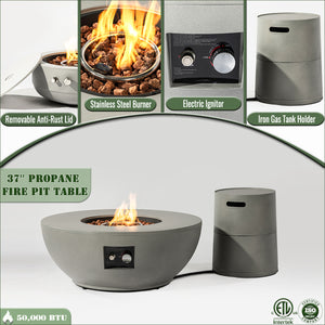 English Elm 36" 50000 BTU Propane Fire Pit Table with Stainless Burner, Lava Rocks, Rain Cover & Pulse Igniter W853P193940