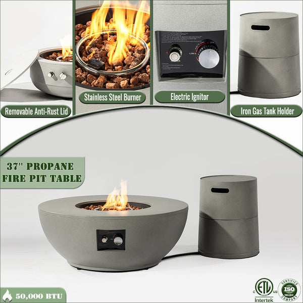 English Elm 36" 50000 BTU Propane Fire Pit Table with Stainless Burner, Lava Rocks, Rain Cover & Pulse Igniter W853P193940