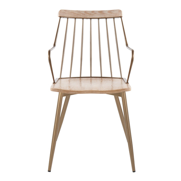 English Elm Chair Spindle Back Farmhouse Dining Seat Whitewashed Wood and Antique Copper Legs B202P471321