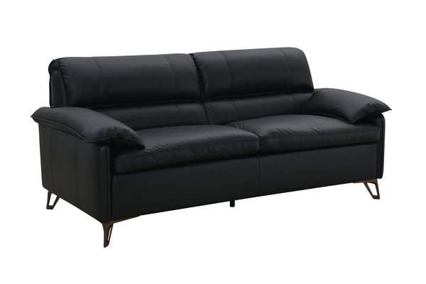 English Elm Eilene Black Top Grain Leather Loveseat — Oversized Plush Feather-Down Cushions, Modern KD Legs B2726P247227